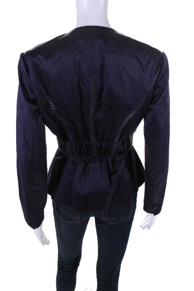 Ports 1961 Women's Round Neck Long Sleeves Button Up Jacket Navy Blue Size 2