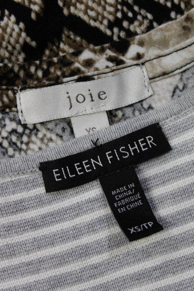 Joie Eileen Fisher Women's Printed Crewneck Tees Beige Gray Size XS Lot 2