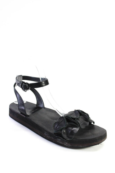 Moncler Womens Leather Floral Strap Slingbacks Sandals Black Size 7