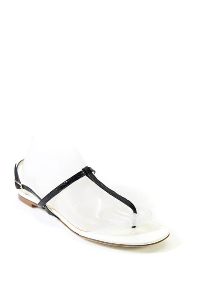 Devi Kroell Womens Patent Leather Thong Slingbacks Sandals Black White Size 39 9
