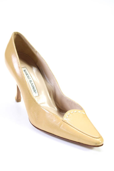 Manolo Blahnik Womens Leather Pointed Toe Pumps Yellow Size 37.5 7.5