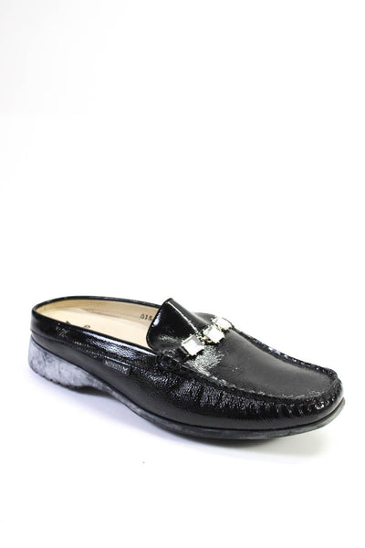 Mephisto Womens Patent Leather Slide On Jeweled Loafer Mules Black Size 8