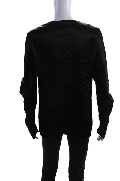 Gizia Womens Draped Long Sleeve Round Neck Blouse Top Black Size EUR38