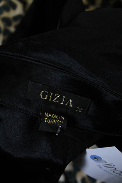 Gizia Womens Draped Long Sleeve Round Neck Blouse Top Black Size EUR38