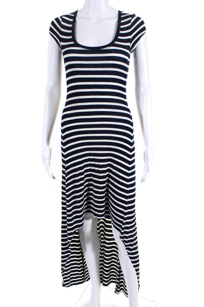 BCBGMaxazria Womens Short Sleeve Striped Scoop Neck High Low Dress Blue Size XXS
