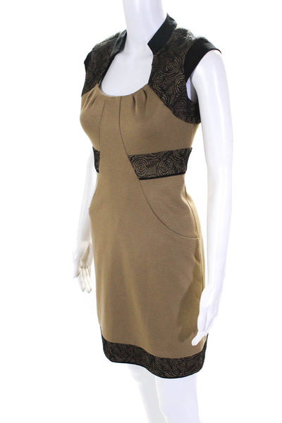 Aysha Womens Cap Sleeved Lace Accent Square Neck Pencil Dress Brown Black Size 0