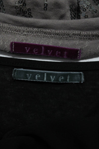 Velvet Womens Sequined Scoop Neck Long Sleeved Blouses Gray Black Size P Lot 2