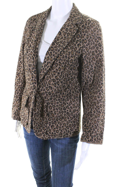 Nili Lotan Women's Cotton Leopard Print One-Button Blazer Jacket Brown Size 4
