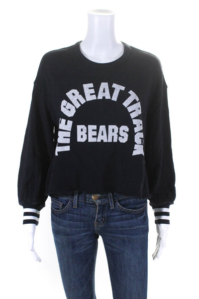 The Great Womens Graphic Long Sleeved Cropped Sweatshirt Dark Blue White Size 0
