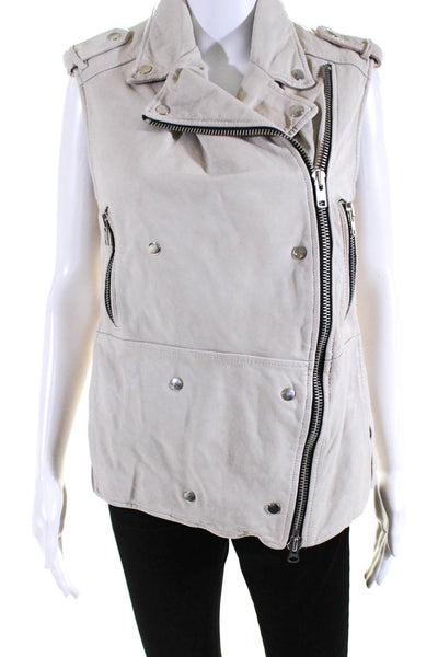 Isabel Marant Etoile Women's Sleeveless Asymmetric Zip Leather Vest Ivory Size S