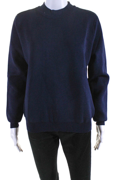 FRNCH Womens Elastic Long Sleeve Crew Neck Pullover Sweatshirt Navy Blue Size S