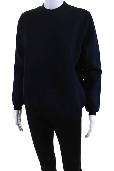 FRNCH Womens Elastic Long Sleeve Crew Neck Pullover Sweatshirt Navy Blue Size S
