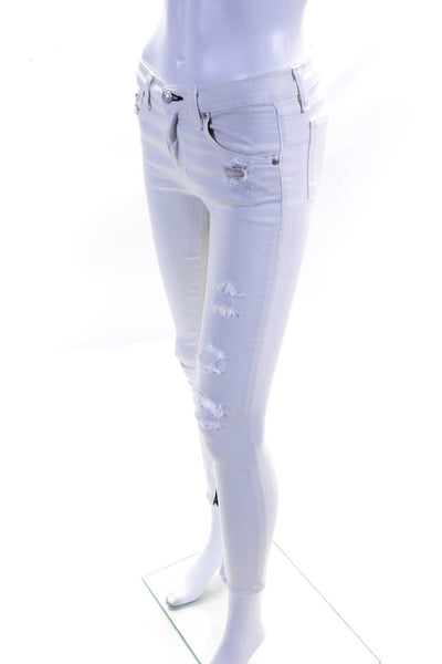 Rag & Bone Women's Distressed Ankle Zipper Skinny Jeans White Size 25