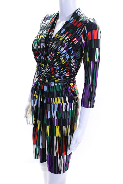 BCBGMaxazria Women's V-Neck 3/4 Sleeve Abstract Print Wrap Dress Multicolor Size