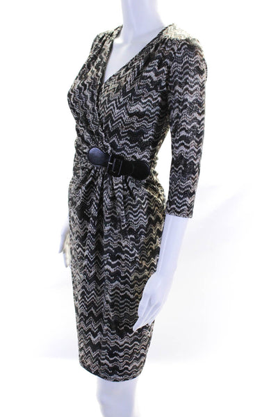 Egerie Women's 3/4 Sleeve Zig Zag Print Buckle Wrap Dress Gray Size S