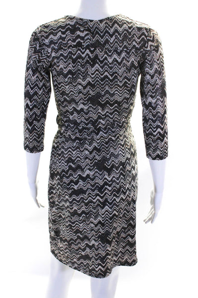 Egerie Women's 3/4 Sleeve Zig Zag Print Buckle Wrap Dress Gray Size S