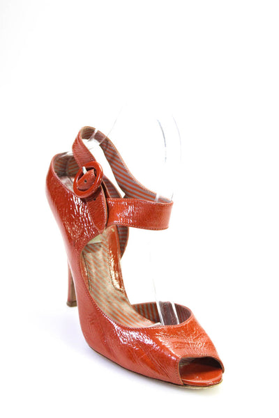 Moschino Womens Rust Leather D'Orsay High Heels Peep Toe Shoes Size 7.5