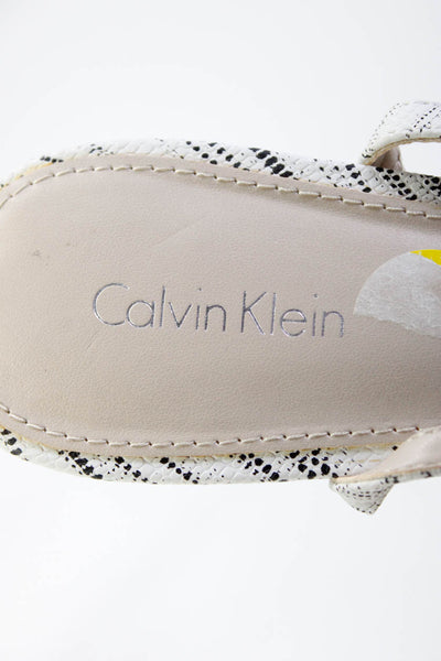 Calvin Klein Womens 'Lola' Spotted Print T Strap Open Heels White Black Size 9