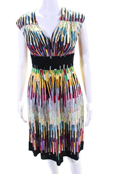 Tracy Reese Womens Abstract Print Belt Sleeveless V Neck Dress Multicolor Size 0