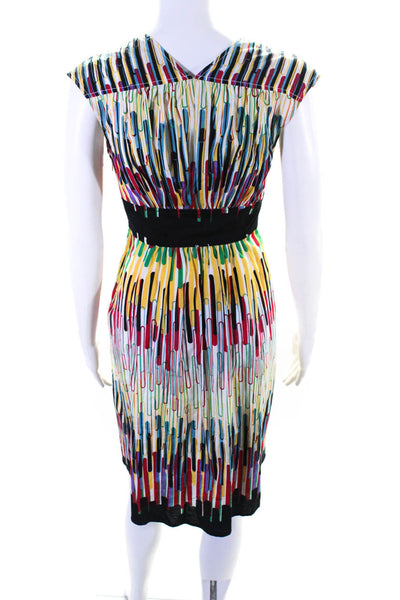 Tracy Reese Womens Abstract Print Belt Sleeveless V Neck Dress Multicolor Size 0