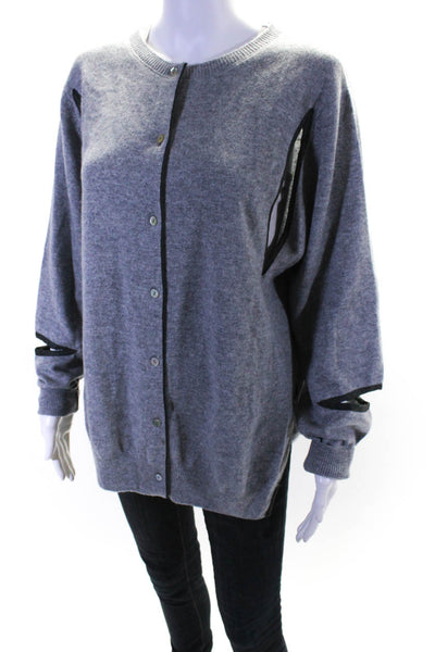Elaine Kim Womens Gray Crew Neck Long Sleeve Slit Cardigan Sweater Top Size 0