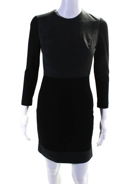 Robert Rodriguez Womens Black Leather Trim Long Sleeve Shift Dress Size 2