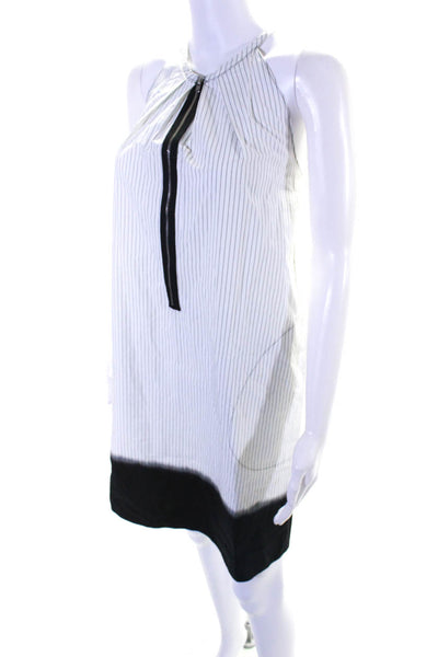 Hache Womens White Black Cotton Striped Ombre Sleeveless A-Line Dress Size 40