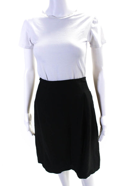 Jil Sander Womens Black Pleated Side Zip Midi A-Line Skirt Size M/L
