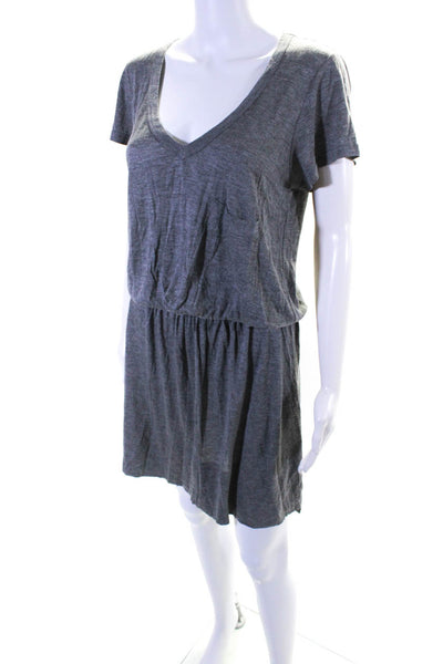 ALC Womens Gray Elastic Waist V-Neck Short Sleeve Shift Dress Size S