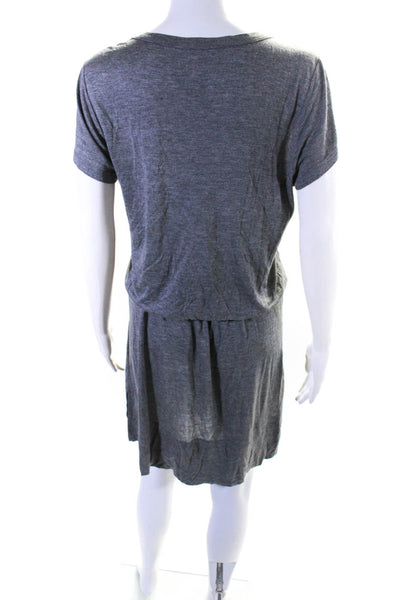 ALC Womens Gray Elastic Waist V-Neck Short Sleeve Shift Dress Size S
