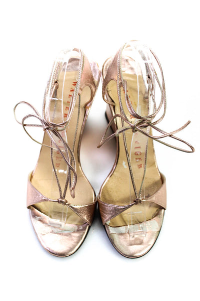 Walter Steiger Womens Leather Metallic Strappy Wedge Sandals Light Pink Size 8