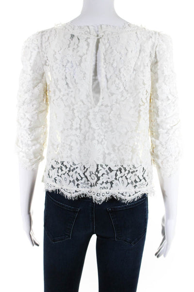 Joie Womens Floral Lace Textured Back Button Long Sleeve Blouse Top White Size S