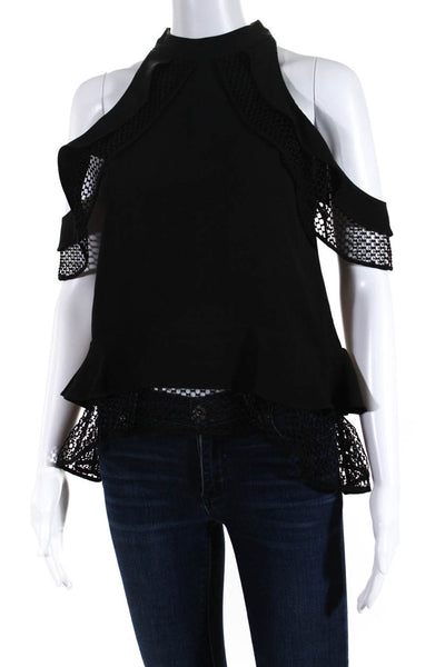 Jonathan Simkhai Womens Textured Ruffled Mesh Sleeveless Blouse Black Size XS