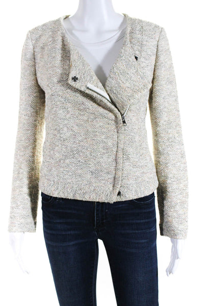 Joie Womens Cotton Textured Zip Snapped Buttoned Long Sleeve Blazer Beige Size S