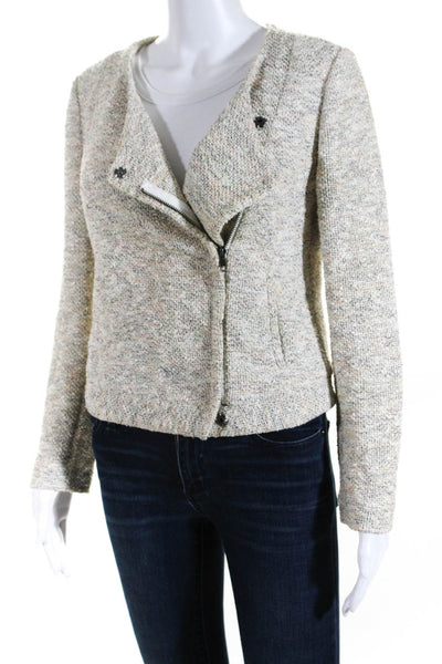 Joie Womens Cotton Textured Zip Snapped Buttoned Long Sleeve Blazer Beige Size S