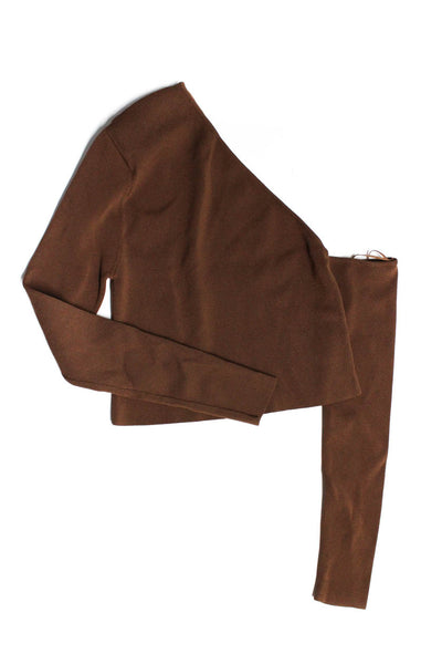 Zara Women's Asymmetrical Neck Long Sleeves Ribbed Blouse Brown Size L Lot 2