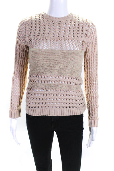 Maggie Ward Womens Pullover Open Knit Crew Neck Sweater Brown Size Small