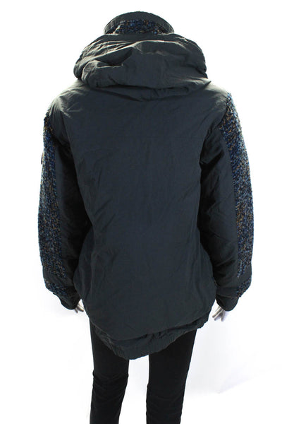 Noize Women's Tweed Full Zip Hooded Puffer Coat Blue Size XS