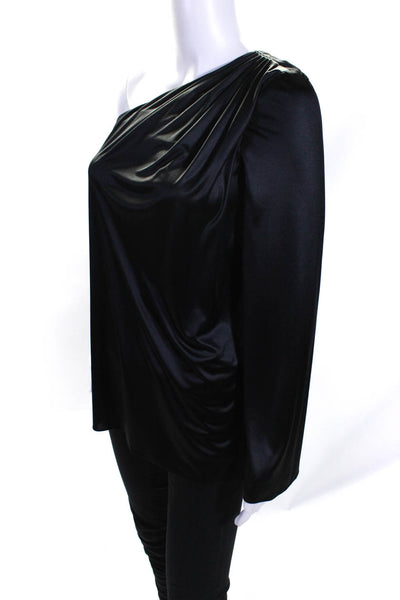 Elizabeth and James Womens Long Sleeve One Shoulder Satin Shirt Black Size XS