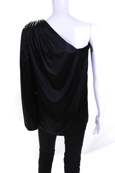 Elizabeth and James Womens Long Sleeve One Shoulder Satin Shirt Black Size XS