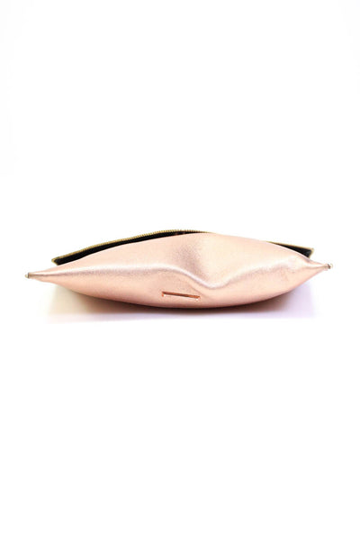 Rebecca Minkoff Women's Leather Zipper Trim Envelope Clutch Handbag Pink Size S