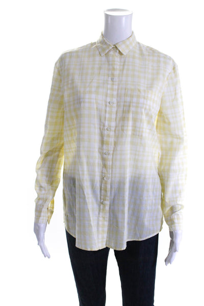 ATM Womens Button Front Long Sleeve Collared Shirt Yellow White Size Extra Small