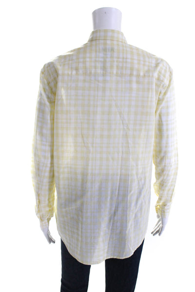 ATM Womens Button Front Long Sleeve Collared Shirt Yellow White Size Extra Small