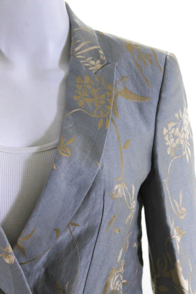 Dondup Womens One Button Pointed Lapel Metallic Floral Blazer Jacket Gray IT 40