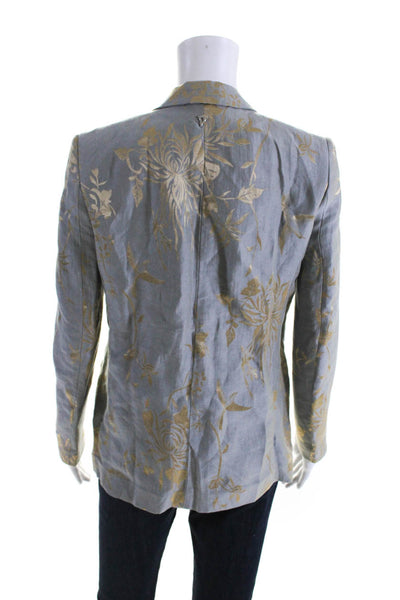 Dondup Womens One Button Pointed Lapel Metallic Floral Blazer Jacket Gray IT 40