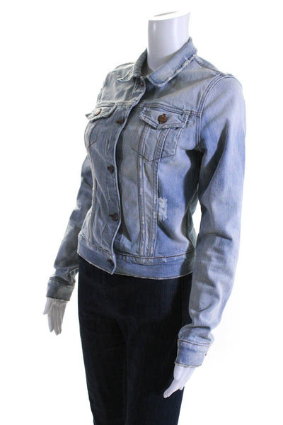 J Brand Womens Button Front Distressed Light Wash Jean Jacket Blue Size Small