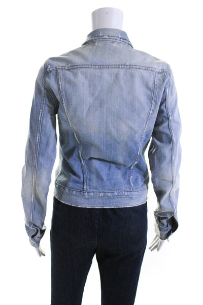 J Brand Womens Button Front Distressed Light Wash Jean Jacket Blue Size Small