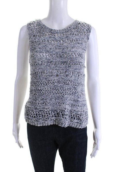 Inhabit Womens Crew Neck Crochet Knit Tank Top Gray White Cotton Size Small