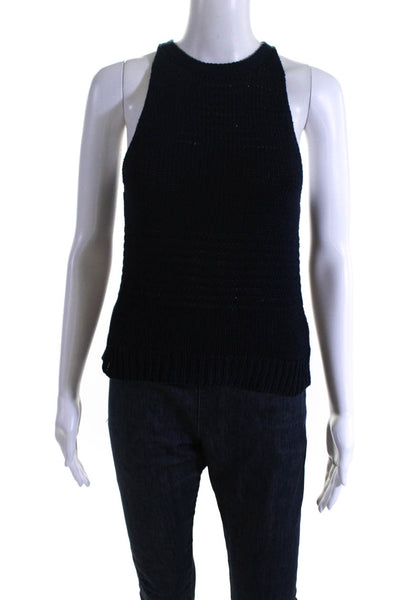 360 Sweater Womens Crew Neck Crochet Knit Tank Top Navy Blue Size Extra Small