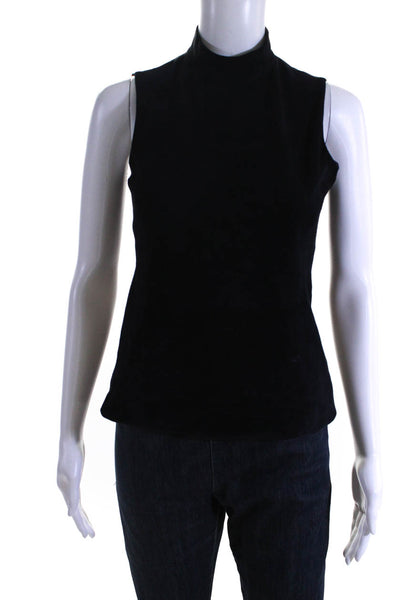 Theory Womens Back Zip Sleeveless Mixed Media Suede Top Navy Blue Size Petite